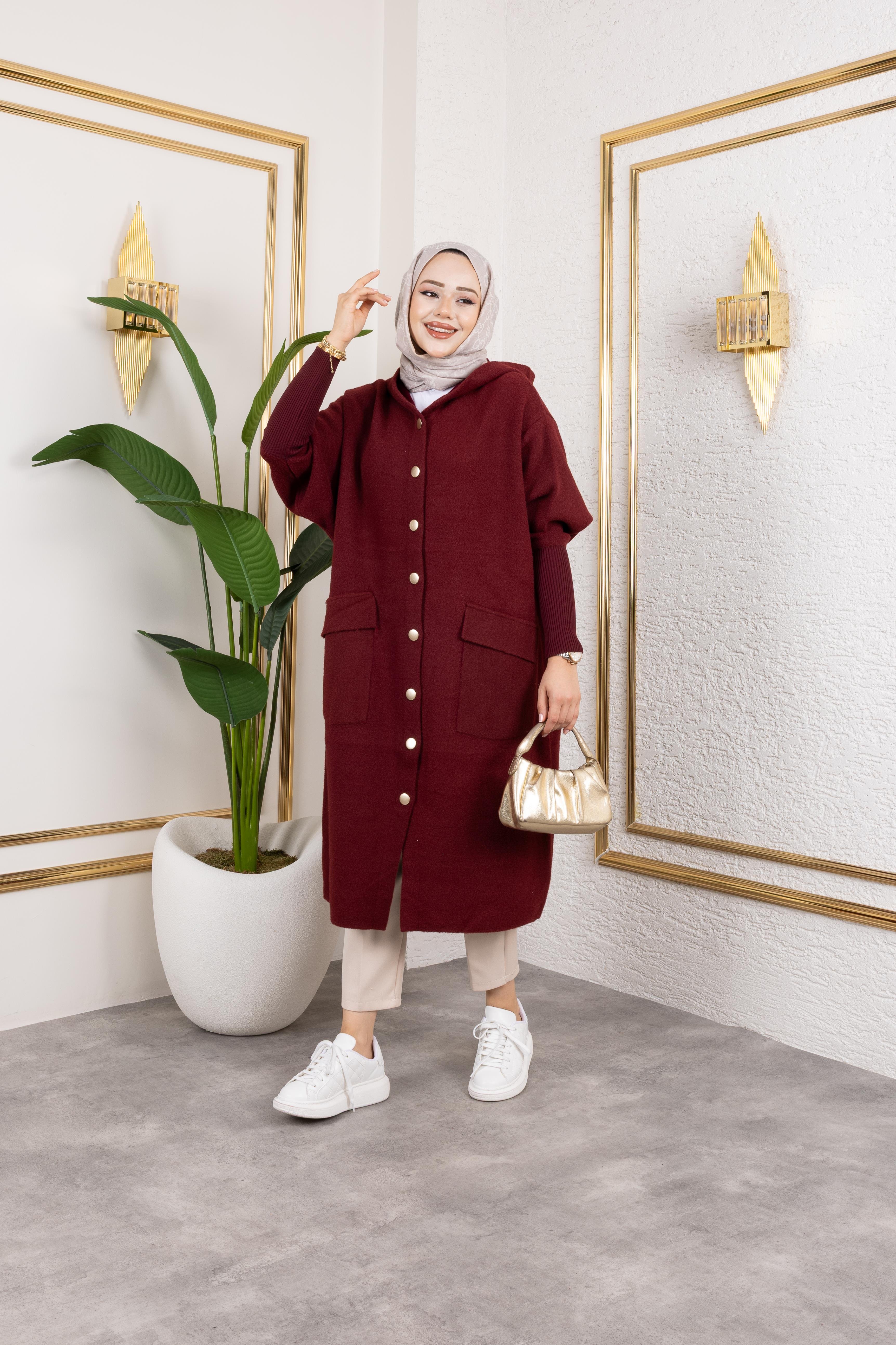 Kapüşonlu Yumoş Hırka | Bordo