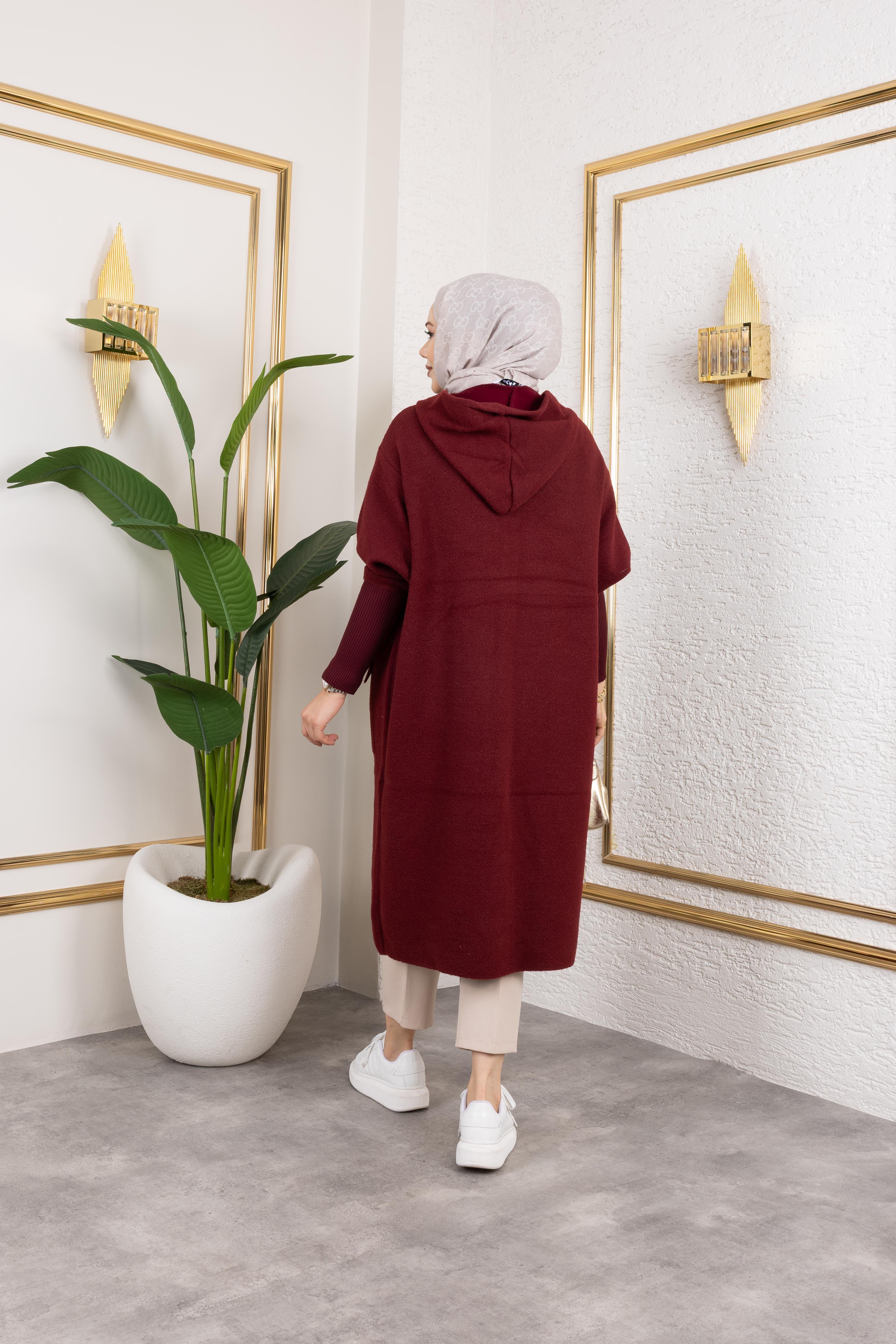 Kapüşonlu Yumoş Hırka | Bordo
