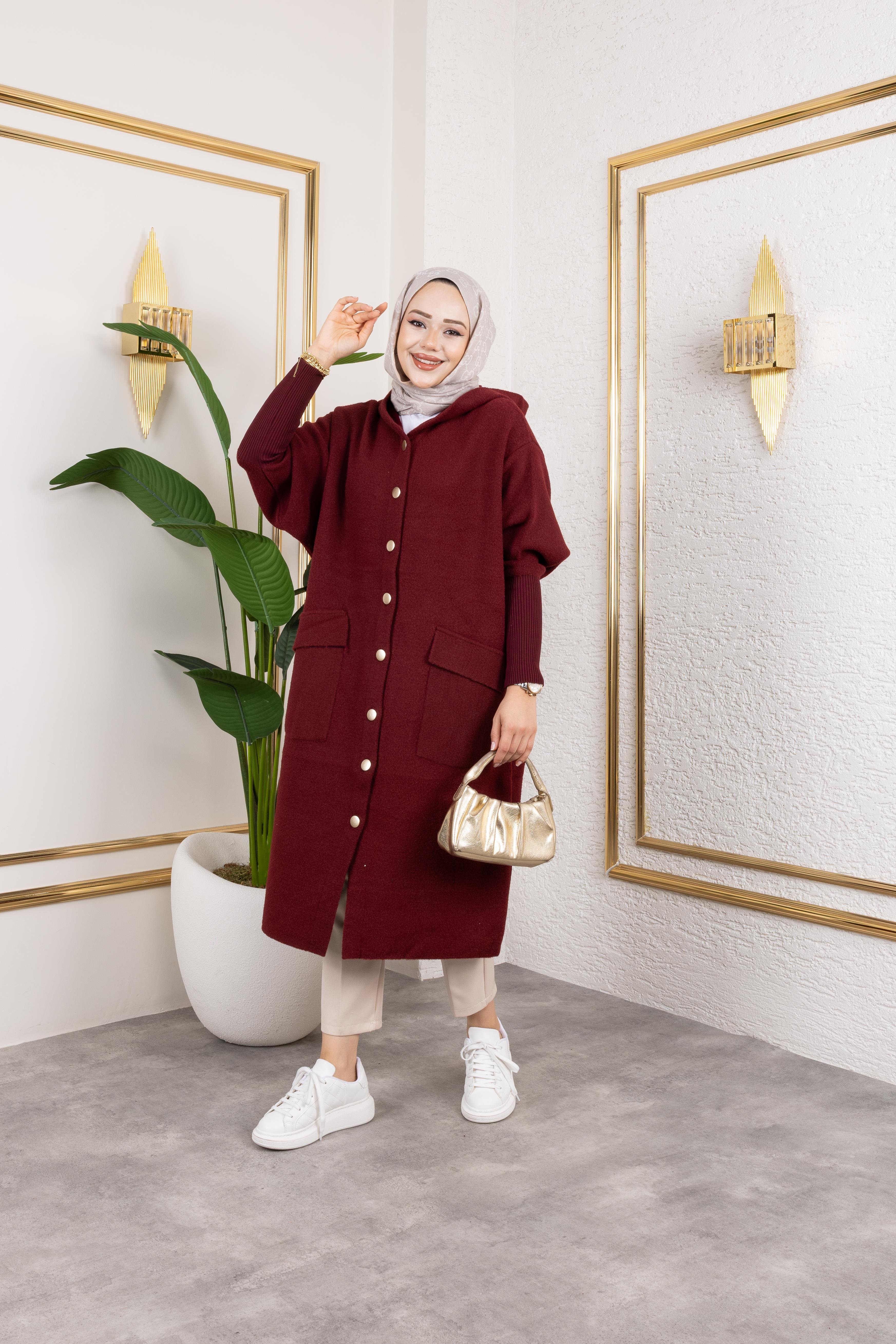 Kapüşonlu Yumoş Hırka | Bordo