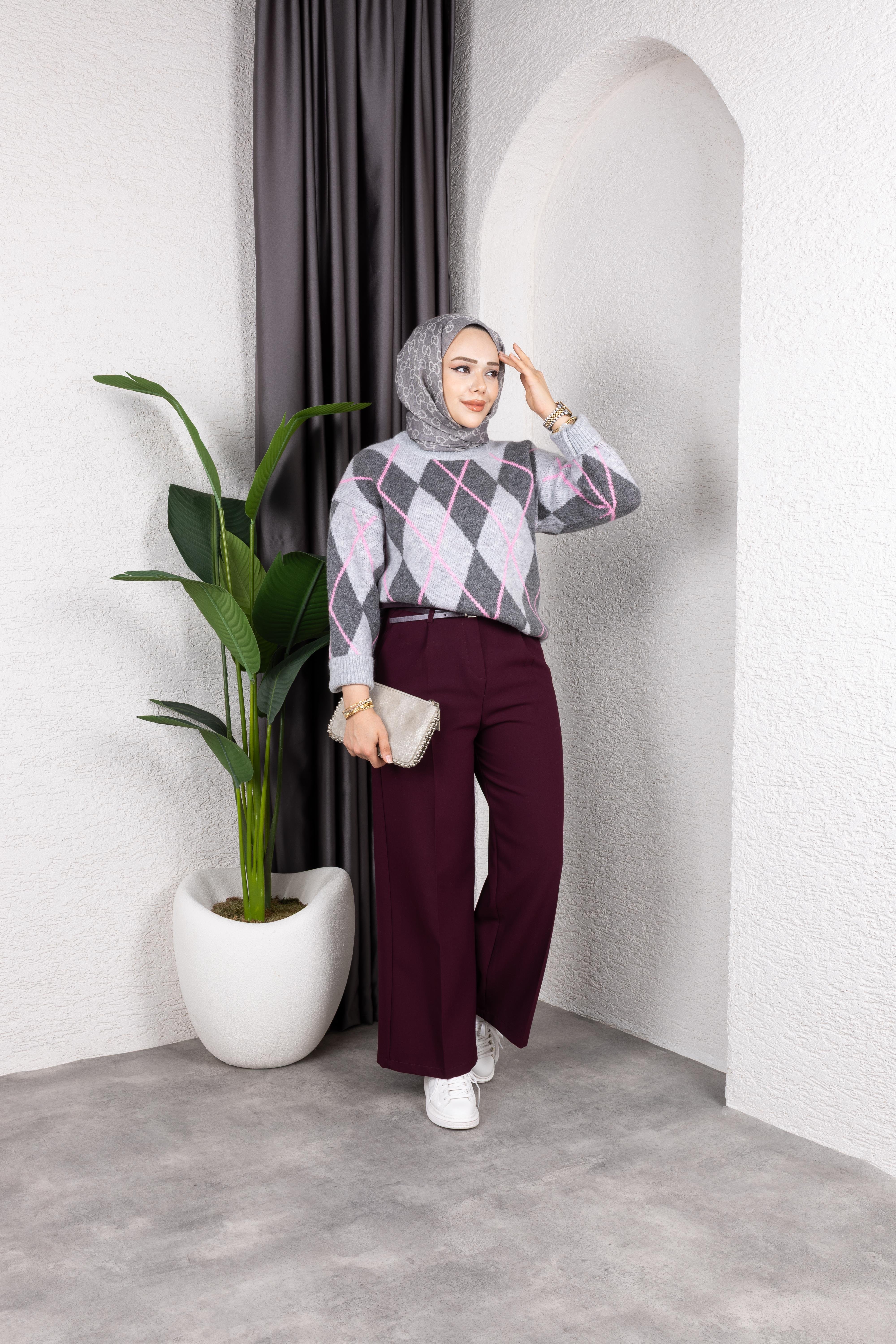 Kemerli Pantolon | Mürdüm