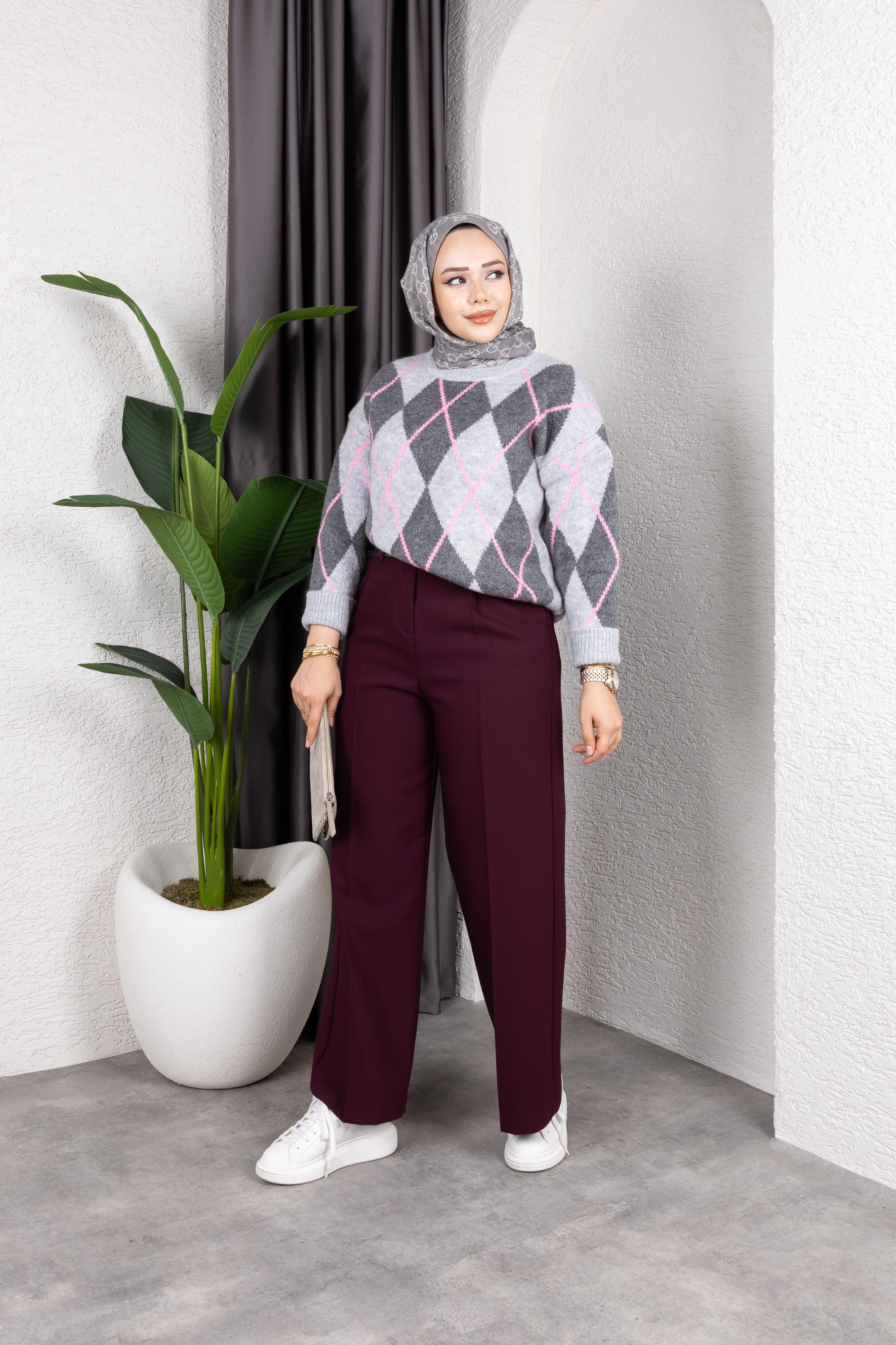 Kemerli Pantolon | Mürdüm