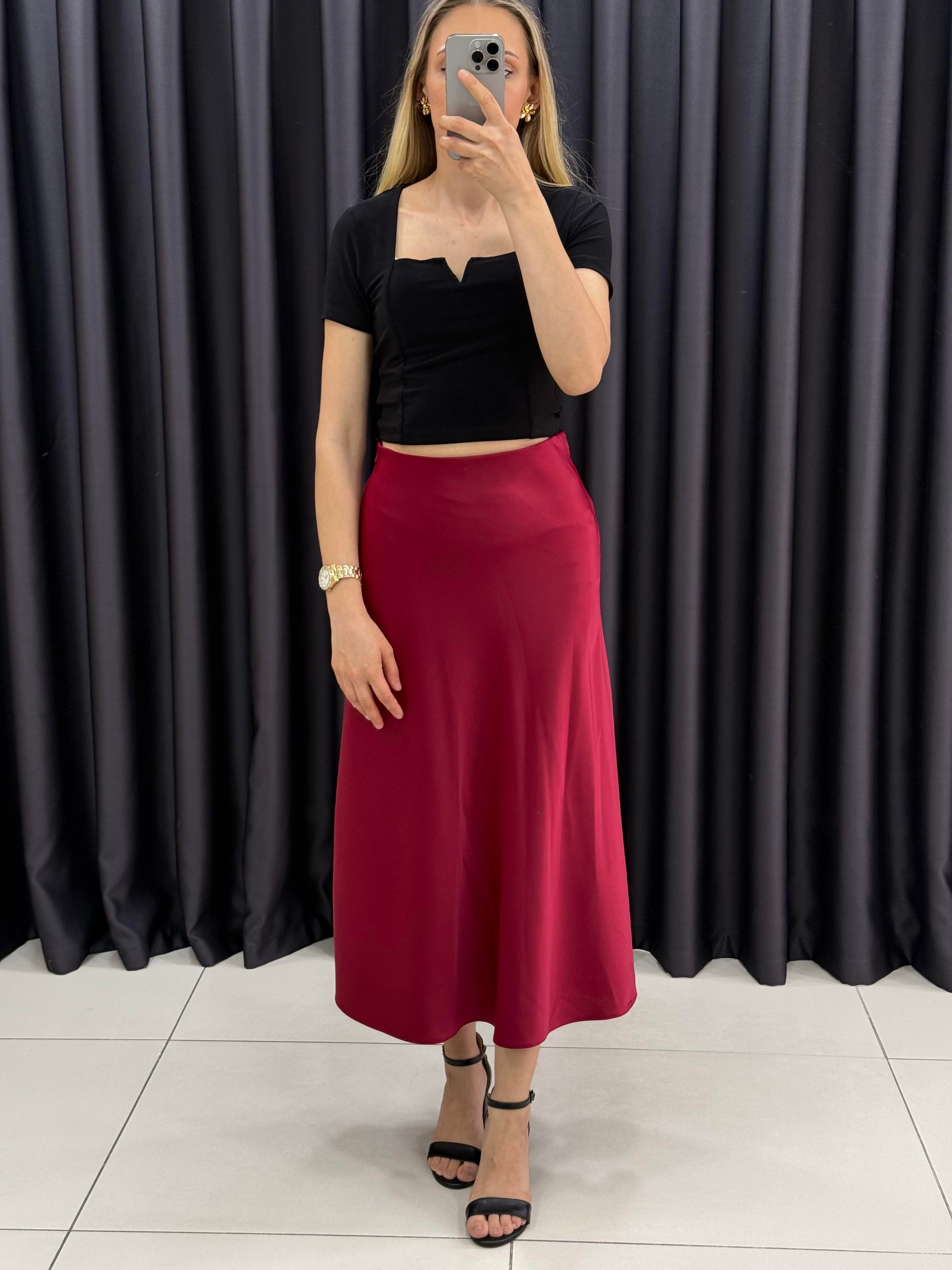 Saten Bordo Etek