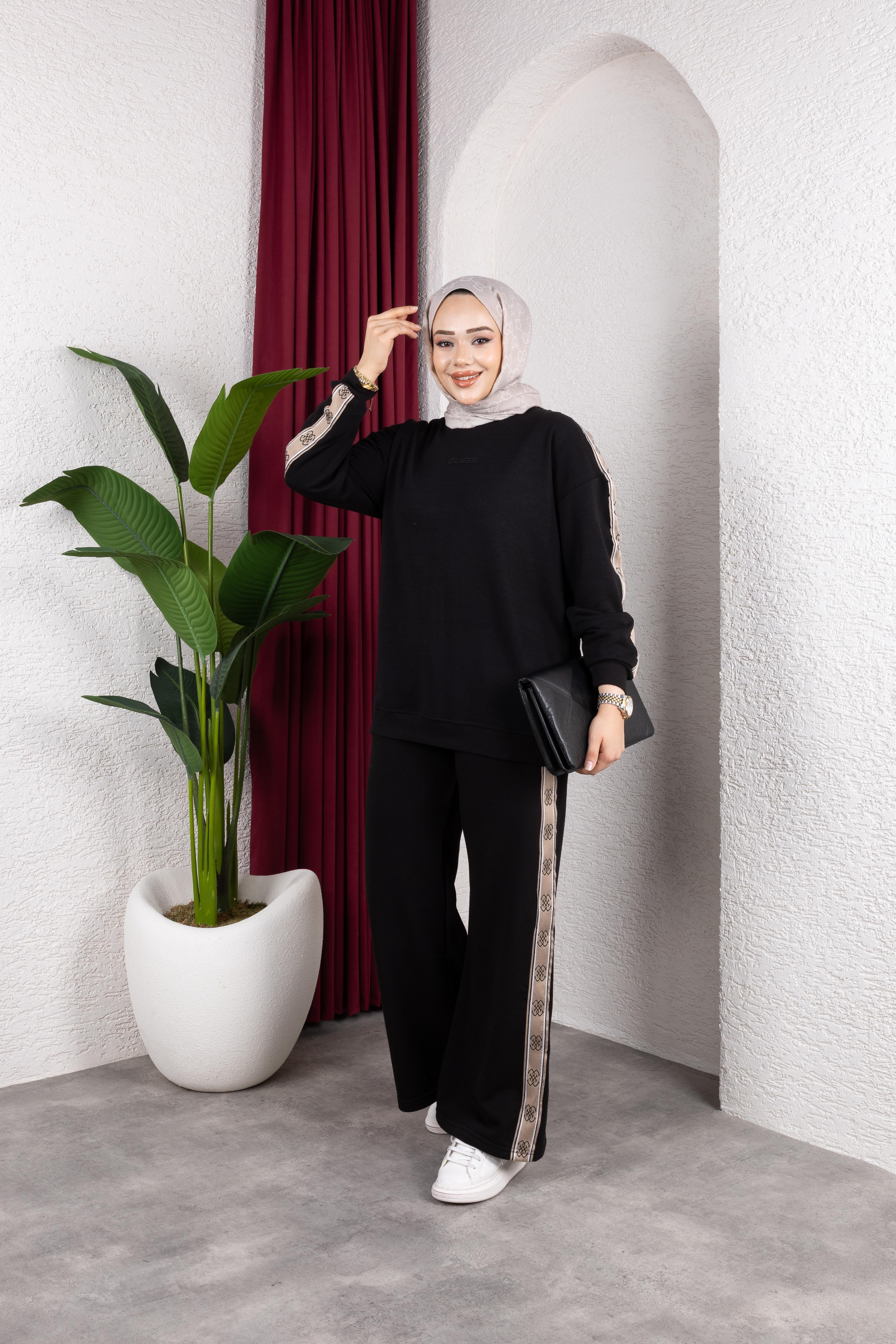 Şeritli Eşofman | Siyah