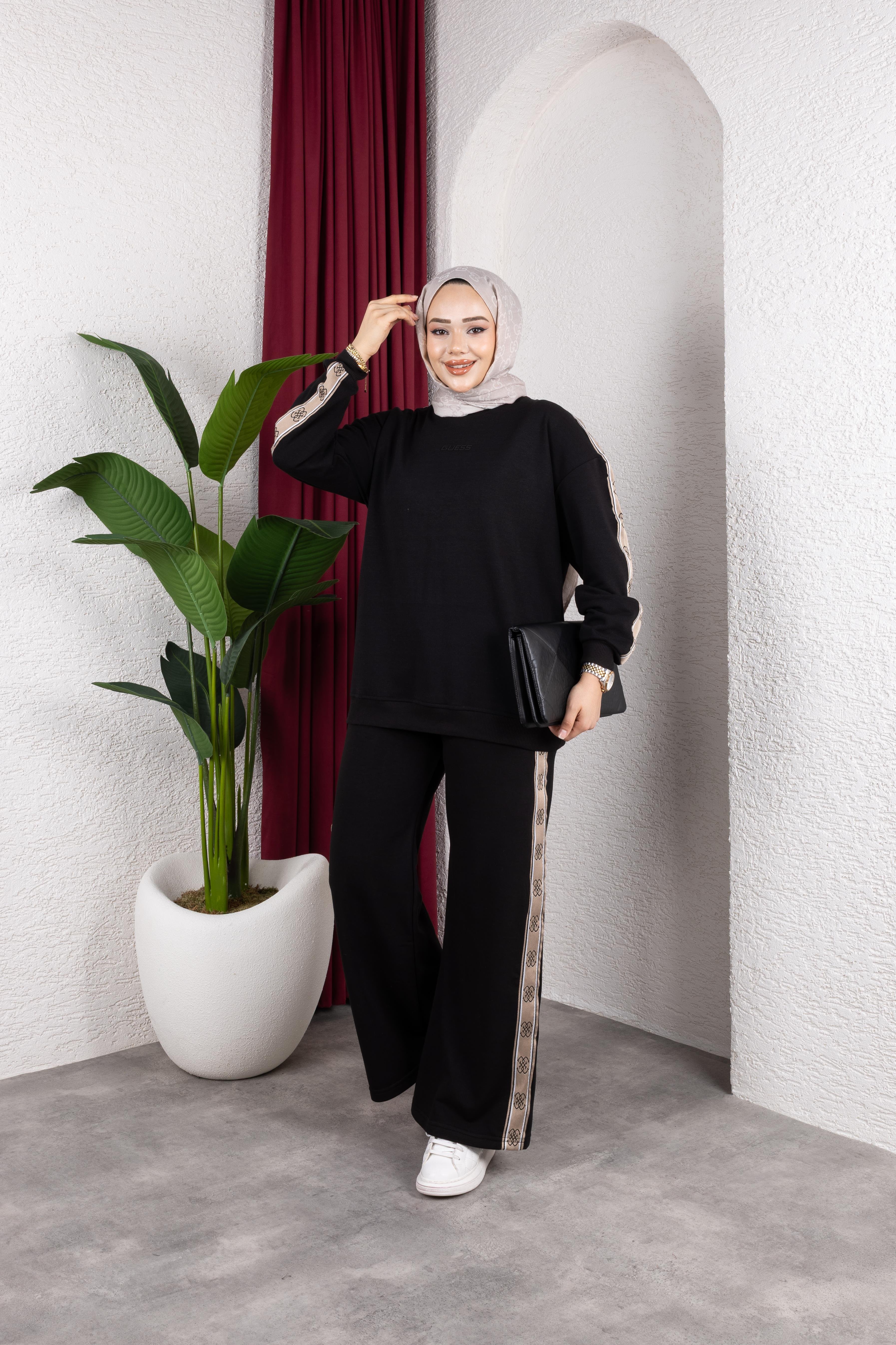 Şeritli Eşofman | Siyah