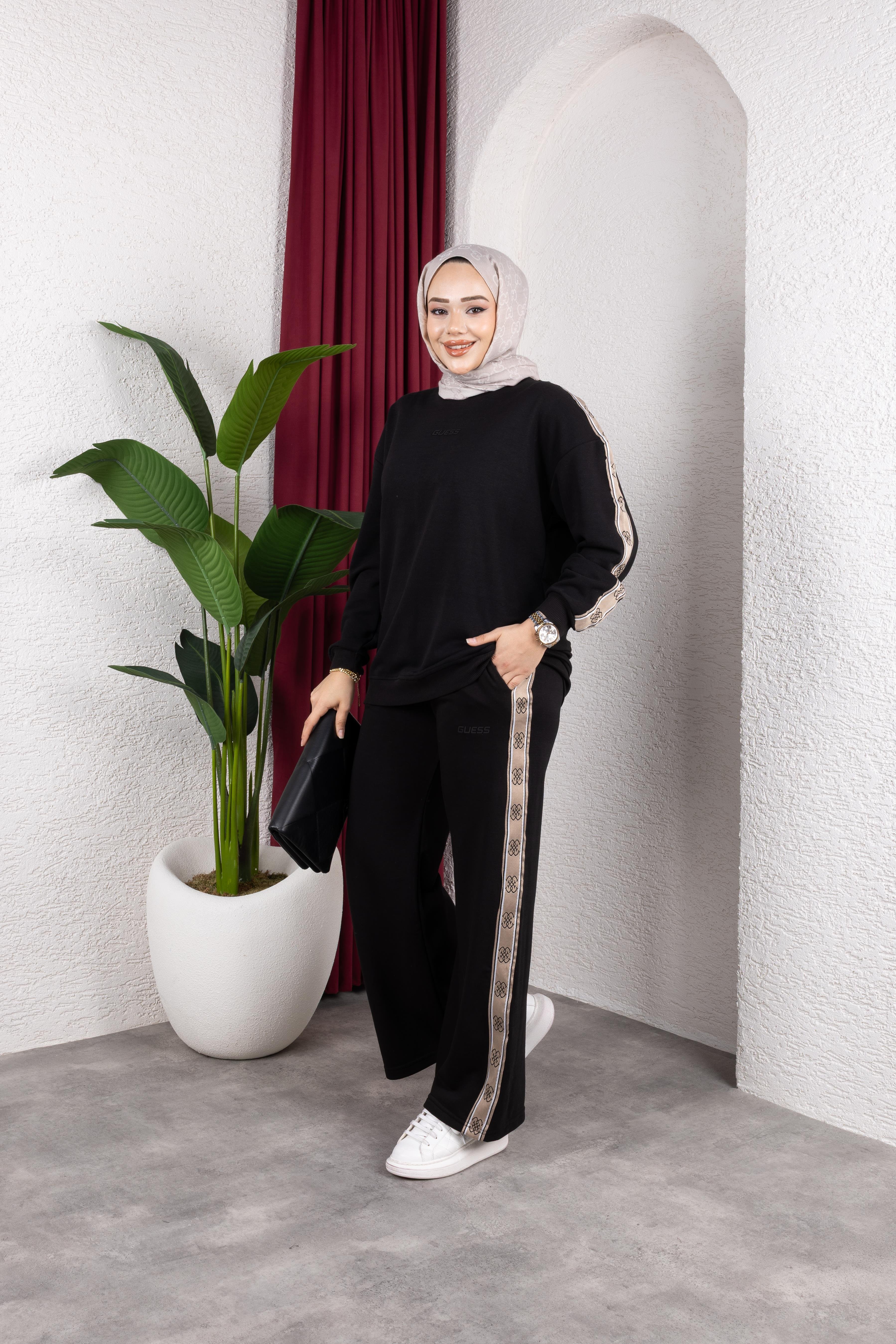 Şeritli Eşofman | Siyah