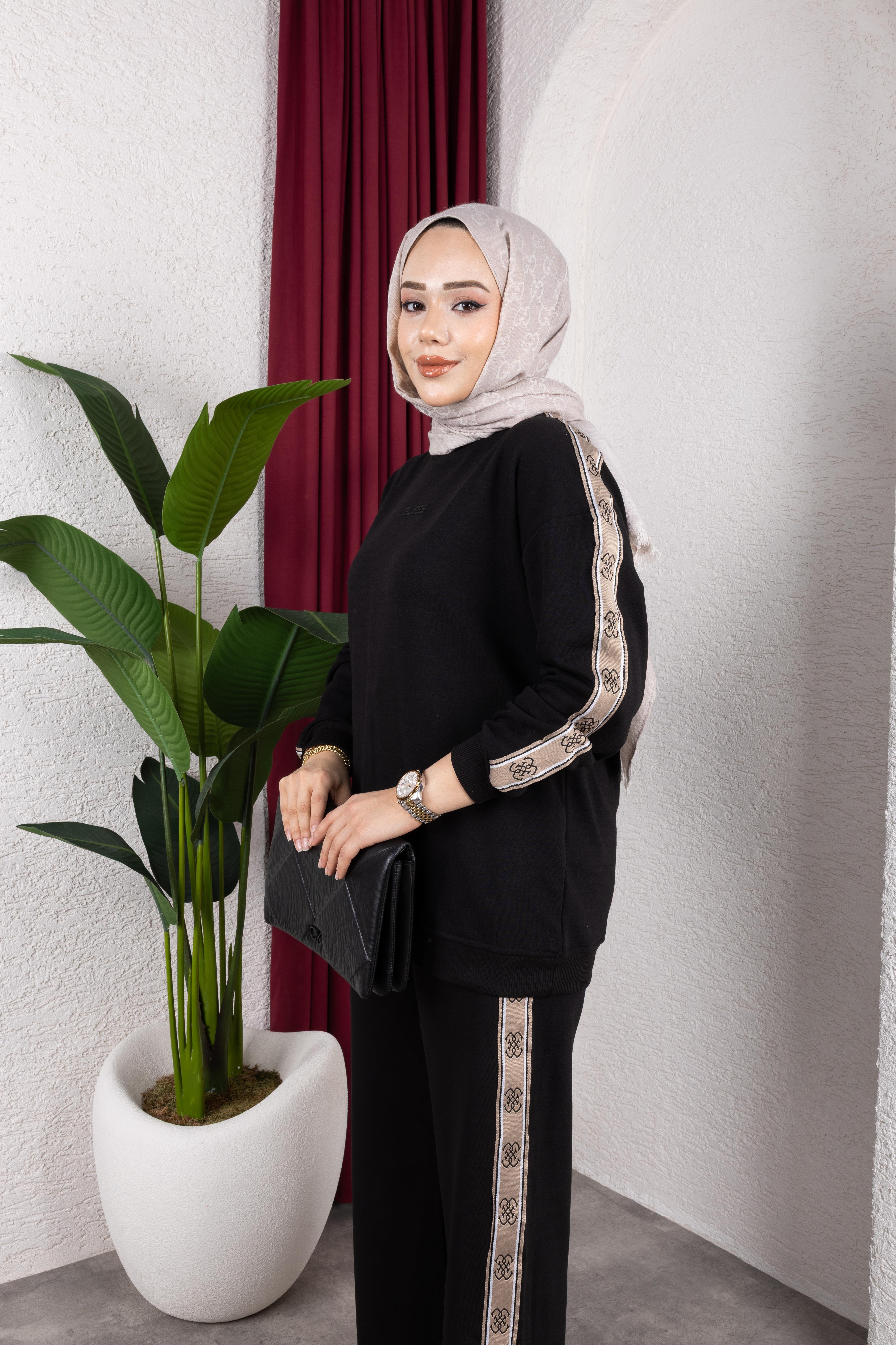 Şeritli Eşofman | Siyah