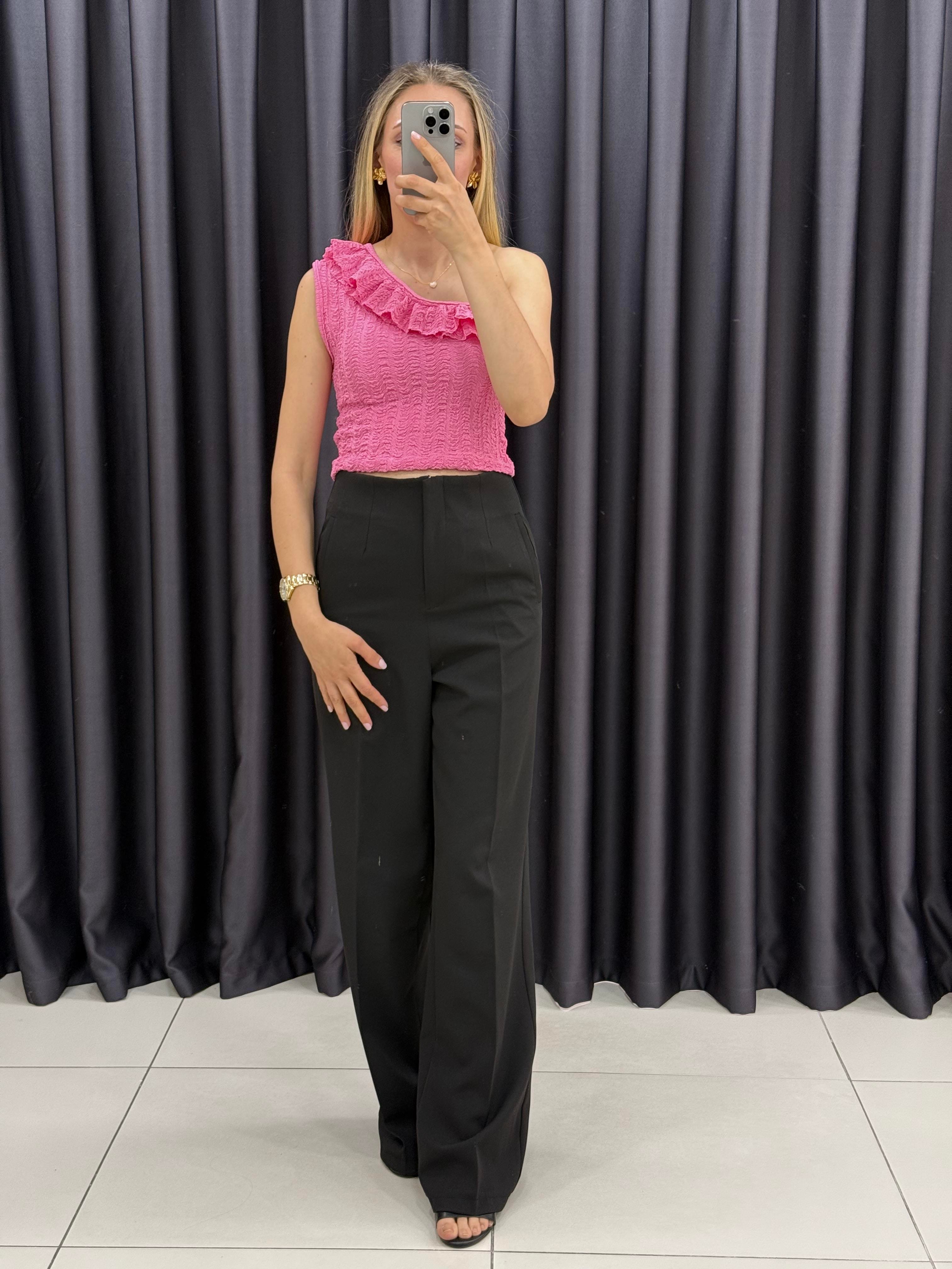 Tek Omuz Bluz Pembe