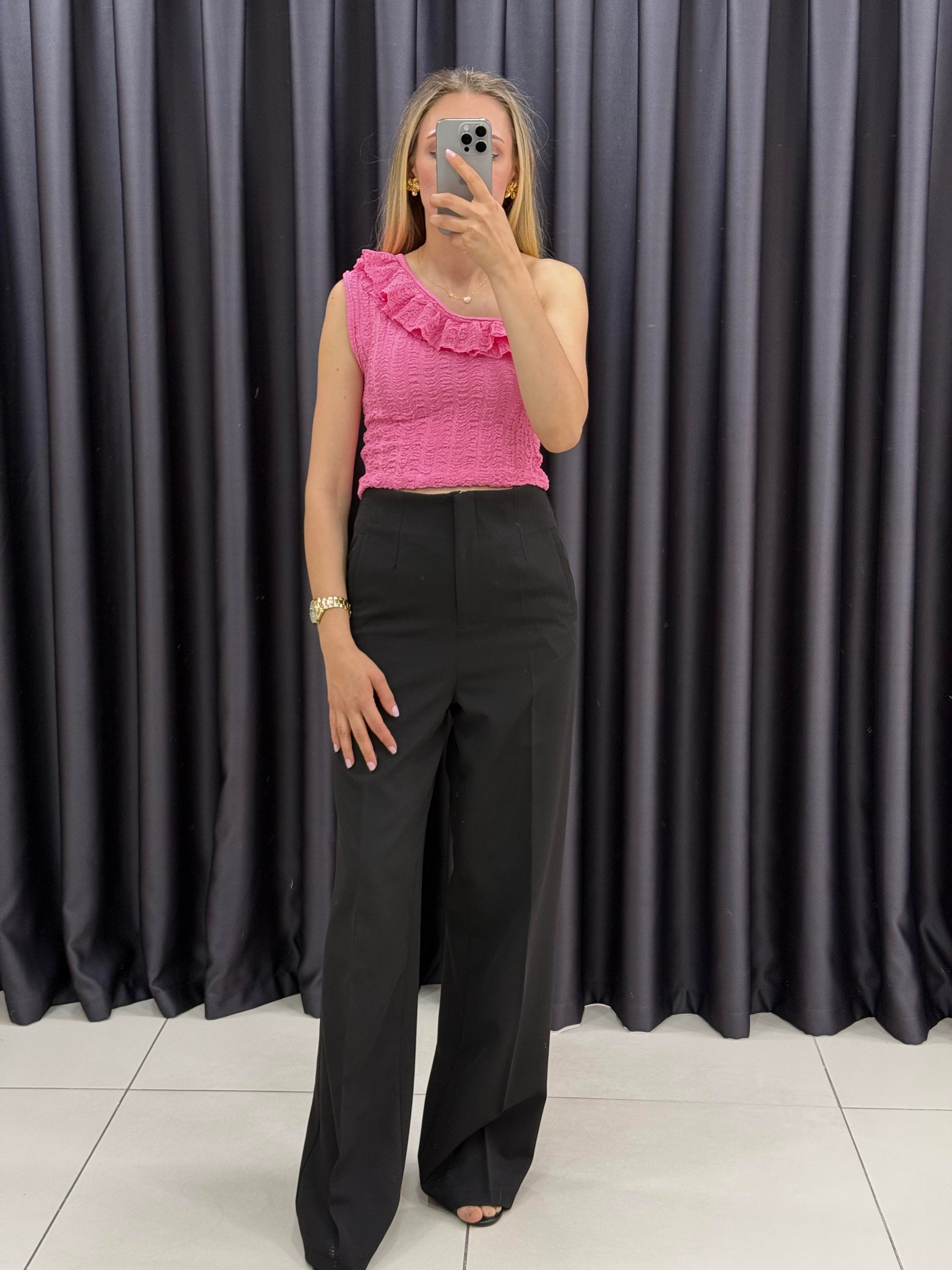 Tek Omuz Bluz Pembe