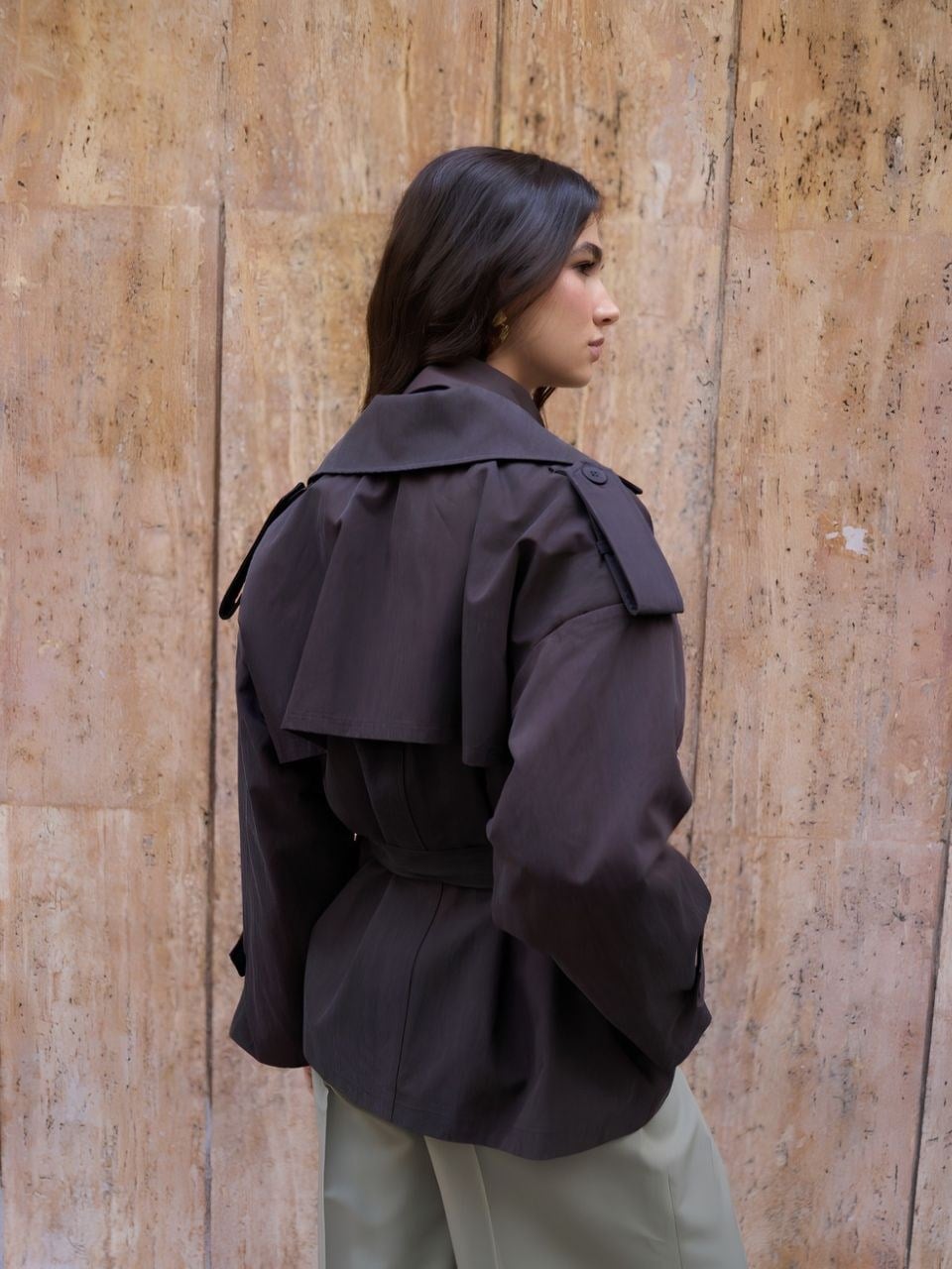 Acı Kahve Oversize Kısa Trençkot