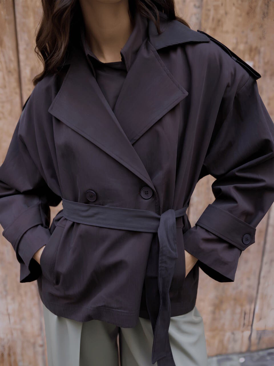 Acı Kahve Oversize Kısa Trençkot