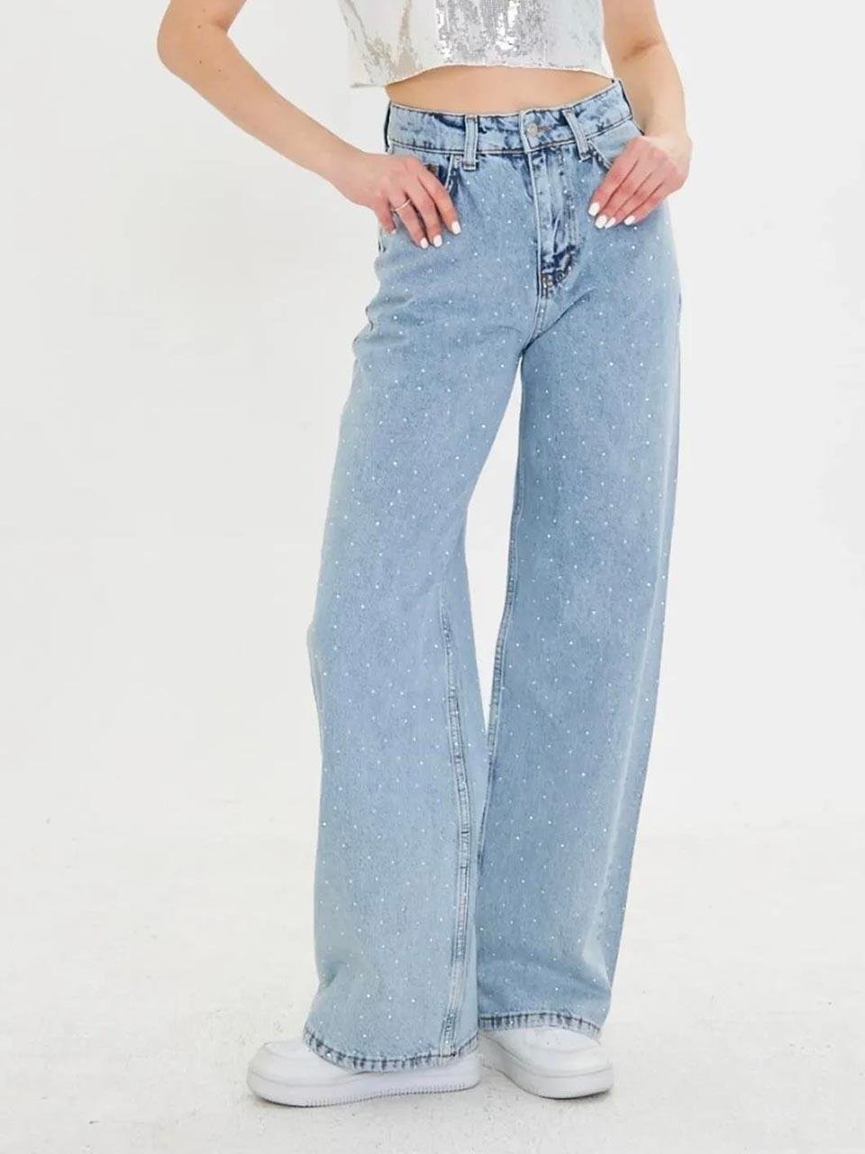 Açık Kar Yıkama Ön Arka Serpme Taşlı Jean Pantolon