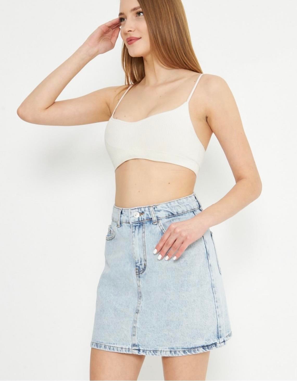 Açık Mavi Mini Jean Etek