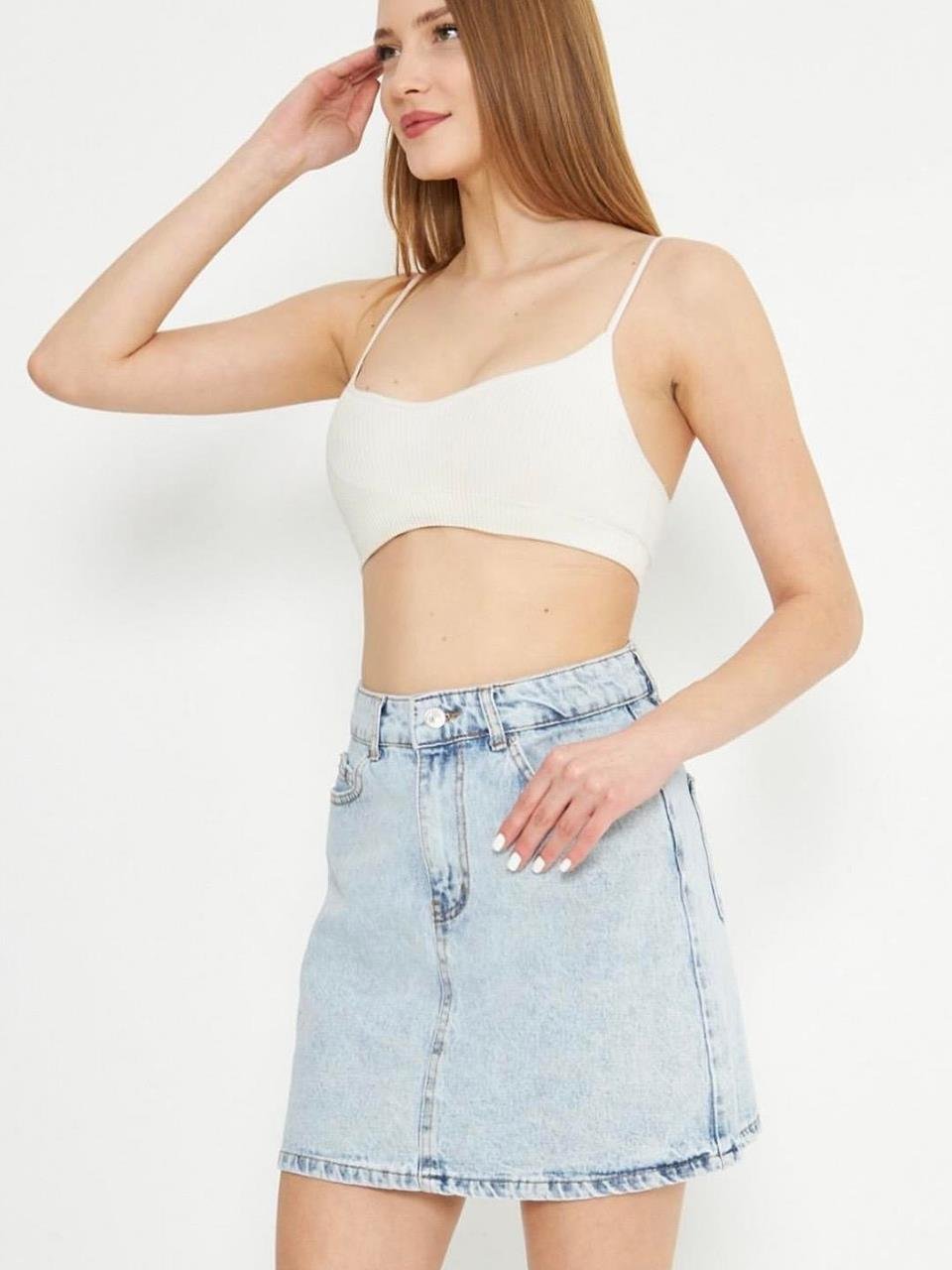 Açık Mavi Mini Jean Etek