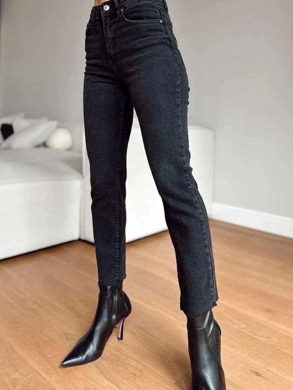 Antrasit Kesik Paçalı Boyfit Jean Pantolon