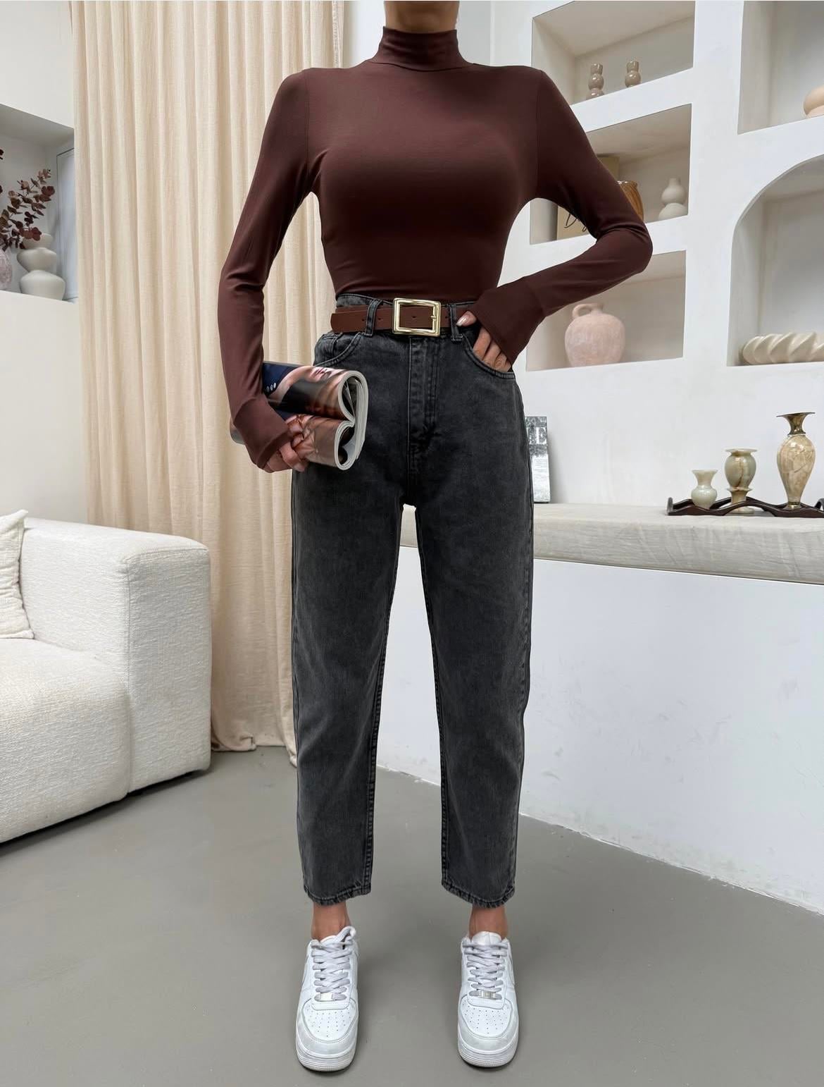 Anyrasit Kemerli Mom Jean Pantolon