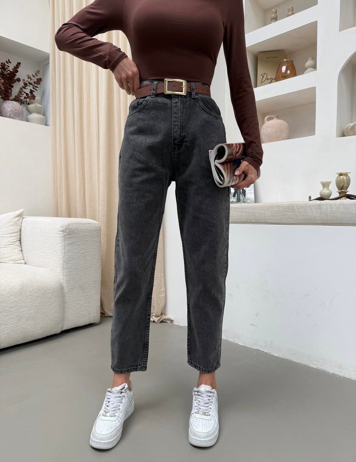 Anyrasit Kemerli Mom Jean Pantolon