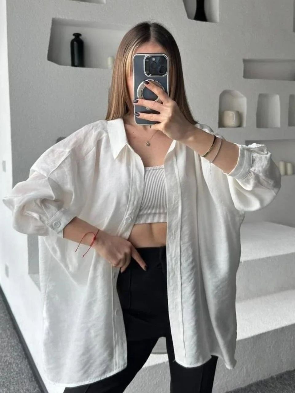 Beyaz Düşük  Omuzlu Oversize Gömlek