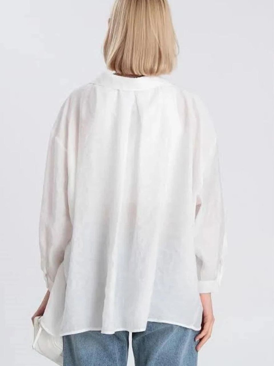 Beyaz Düşük  Omuzlu Oversize Gömlek