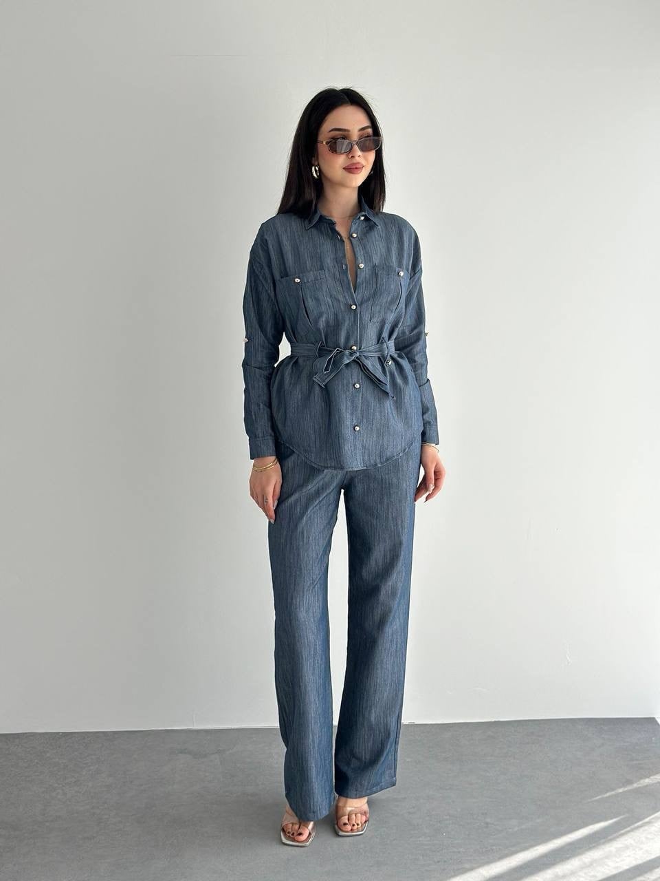 Denim Gold Düğmeli Tensel Takım