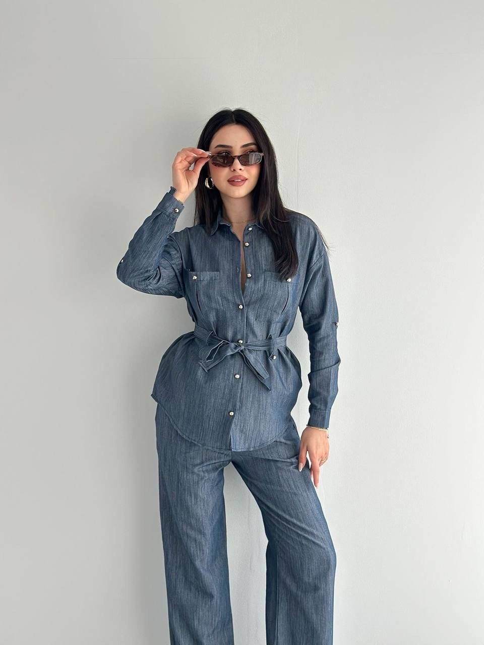 Denim Gold Düğmeli Tensel Takım