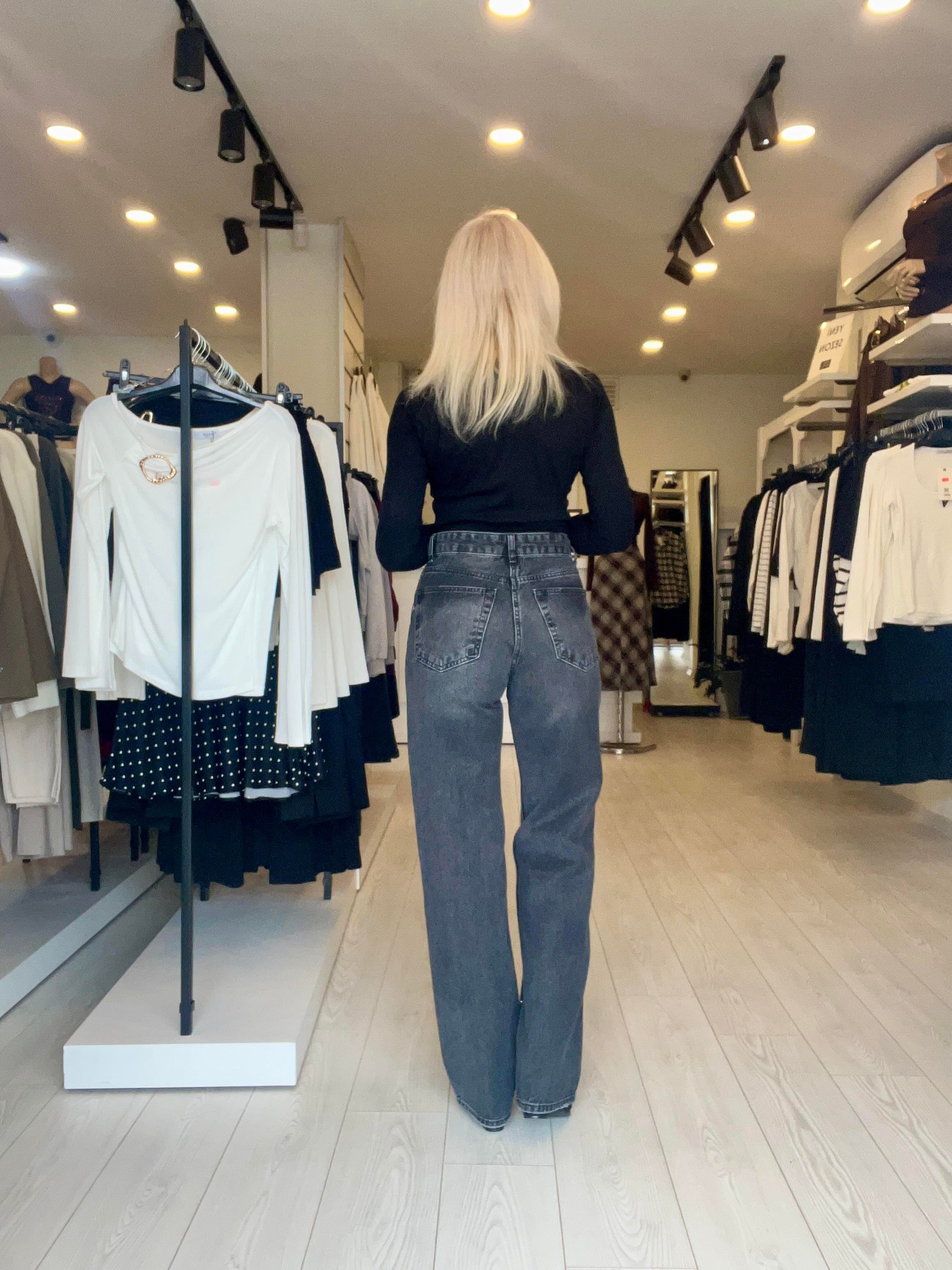 Füme Ön Full Taşlı Wideleg Jean Pantolon