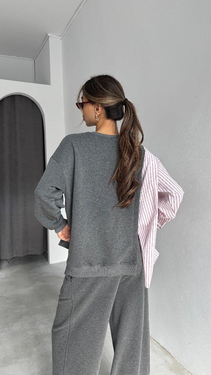 Gömlek Garnili Yırtmaçlı Sweatshirt