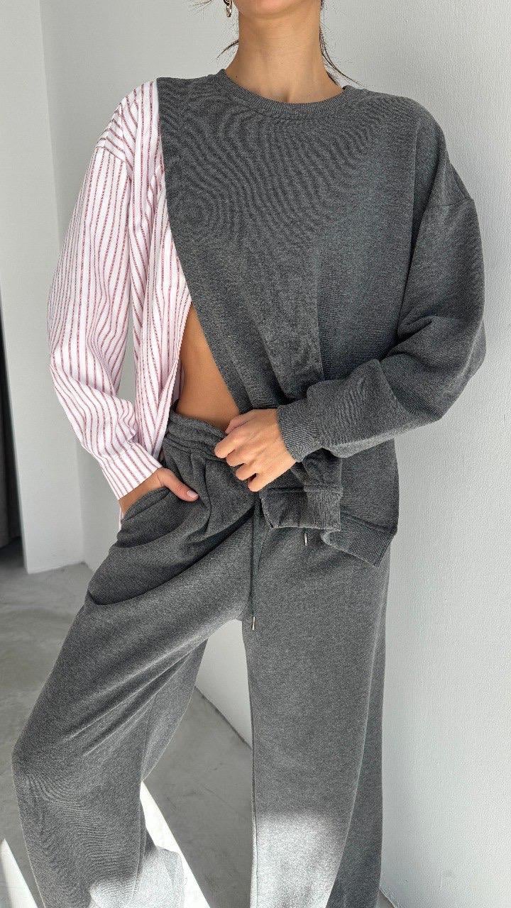 Gömlek Garnili Yırtmaçlı Sweatshirt