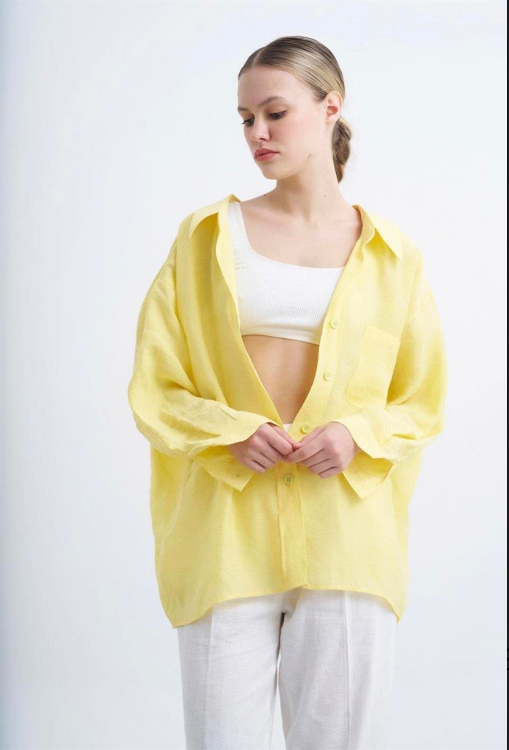 Kahverengi Düşük Omuzlu Oversize Gömlek