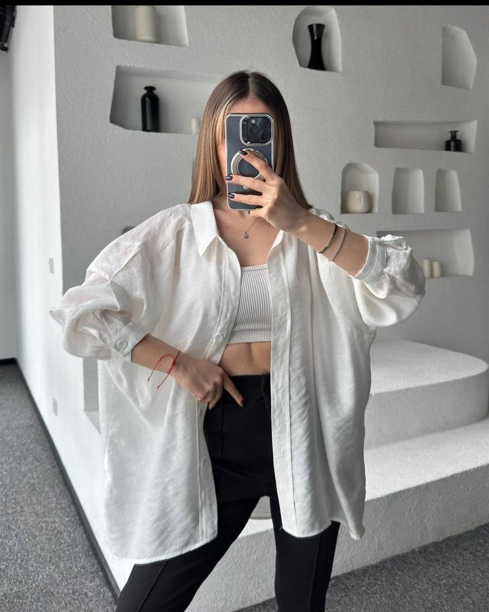 Kahverengi Düşük Omuzlu Oversize Gömlek