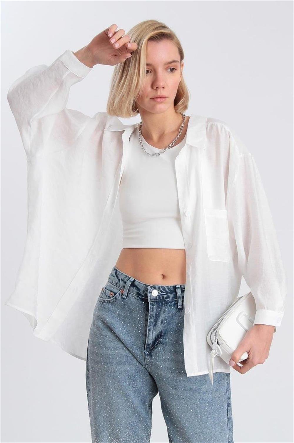 Kahverengi Düşük Omuzlu Oversize Gömlek