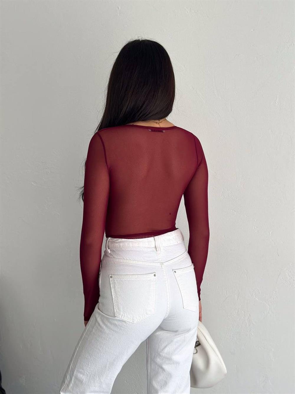 Kare Yakalı Tül Crop