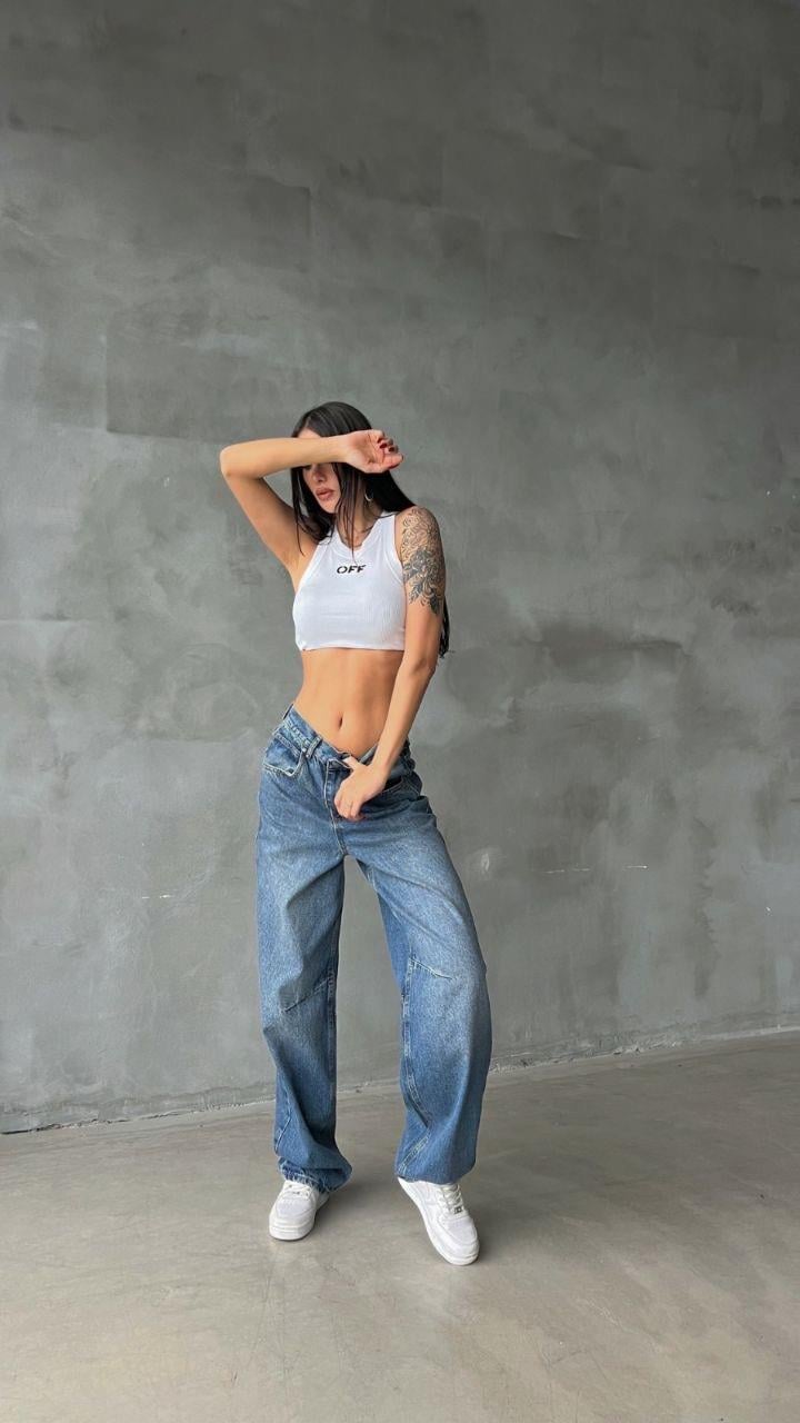 Kemer Detaylı Baggy Jean