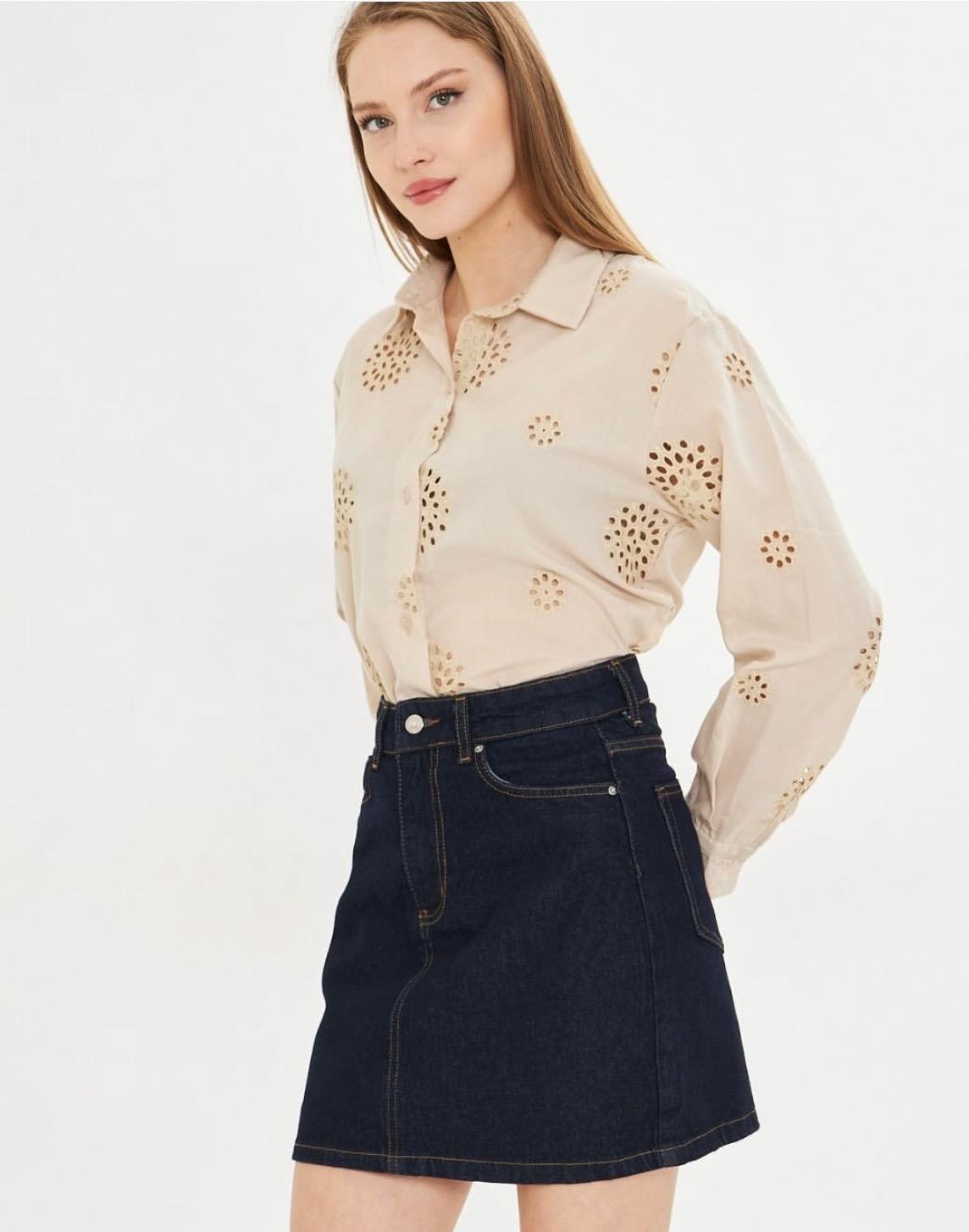 Koyu Lacivert Raw Mini Jean Etek