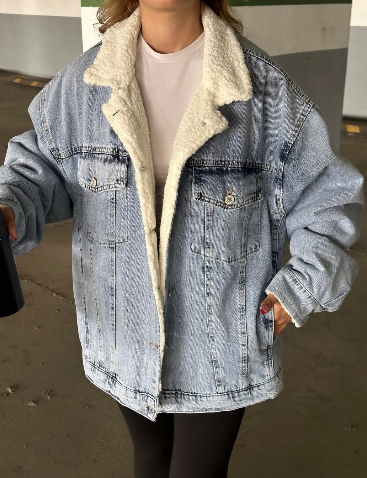 Kürklü Açık Kar Yıkama Boyfriend Ceket