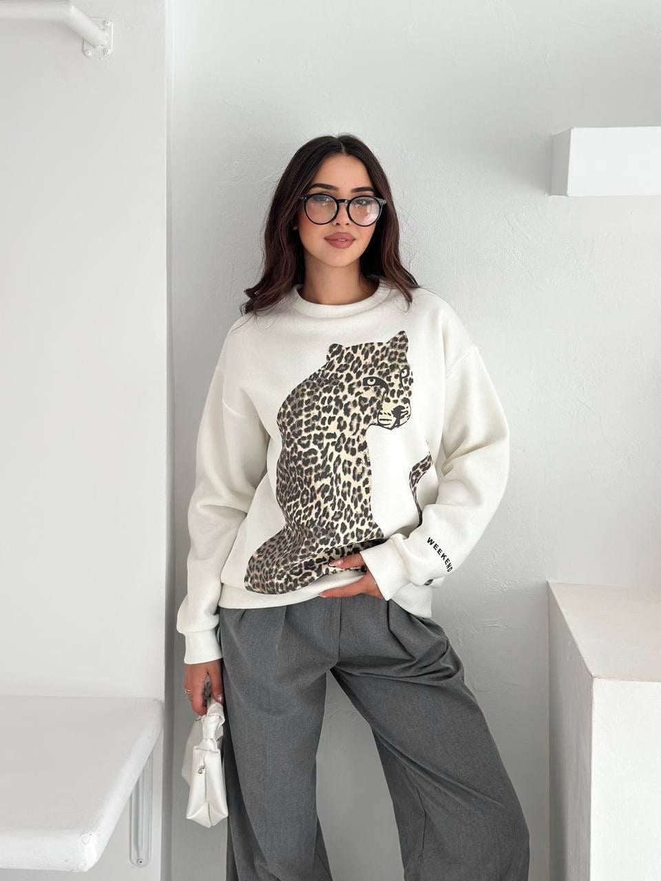 Leopar Digital Baskılı Şardonlu Sweatshirt