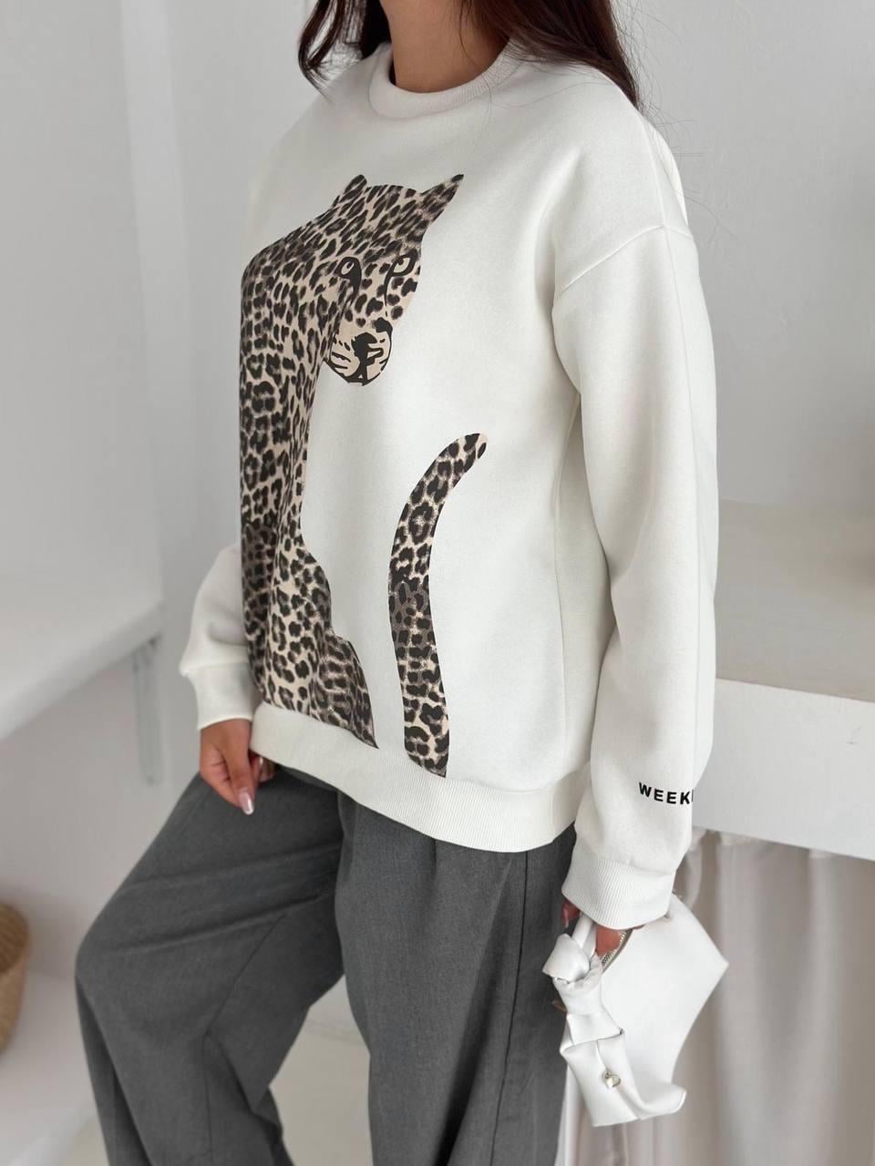 Leopar Digital Baskılı Şardonlu Sweatshirt