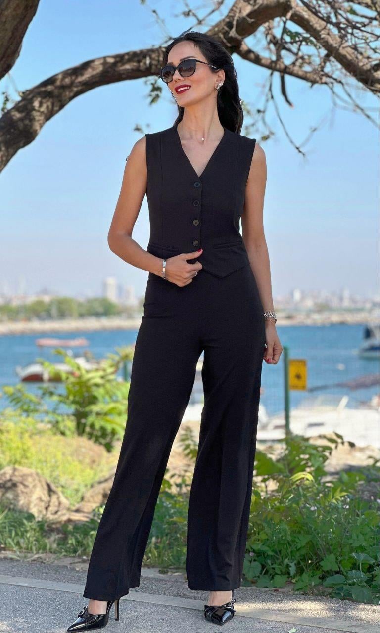 Likralı Kumaş Düğmeli Yelek