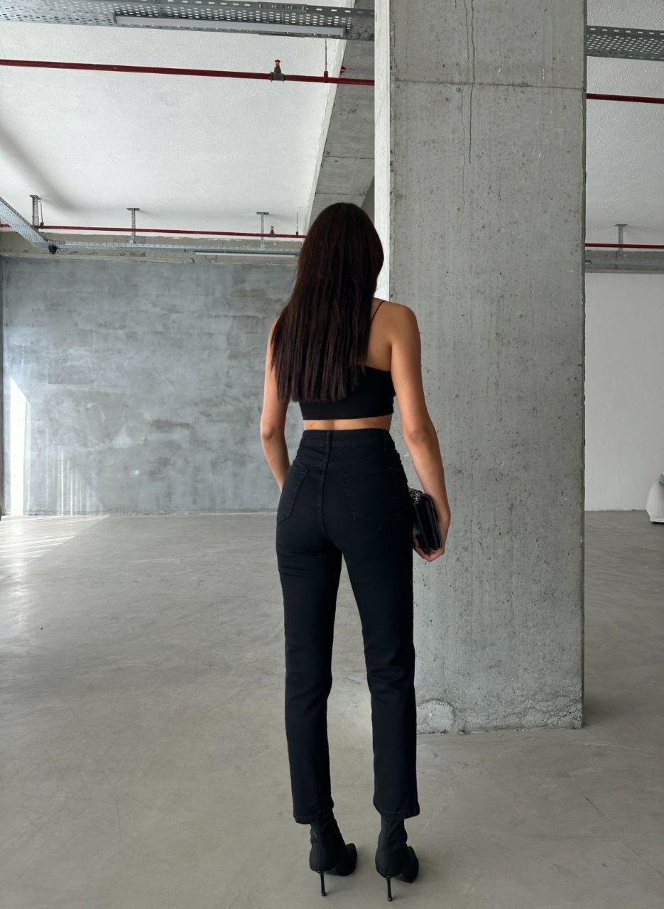 Likralı Yüksek Bel Mom Jean