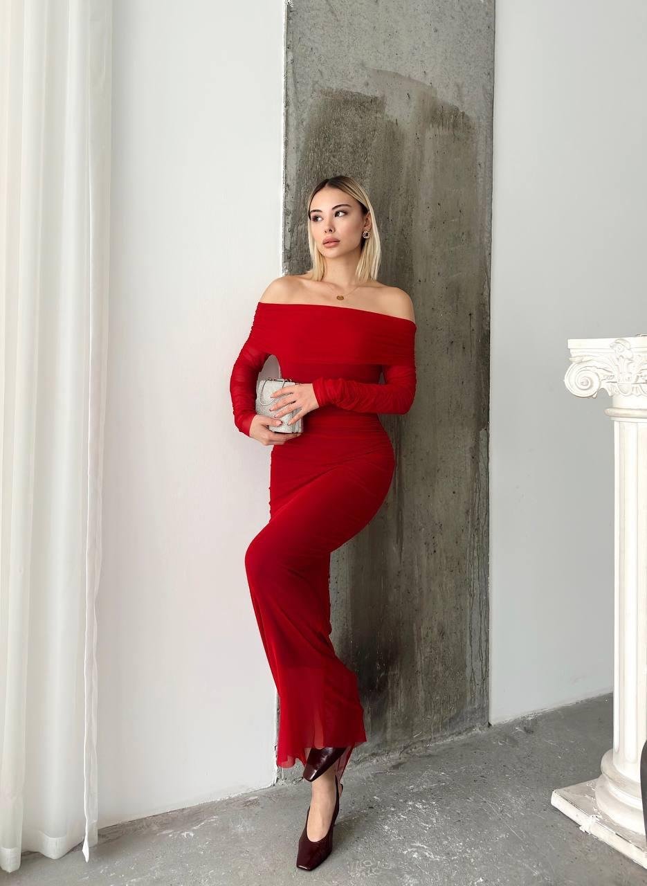 Madonna Yakalı Tül Elbise