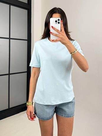Marka Muadili Bisiklet Yaka Basic Bebek Mavisi T-Shirt
