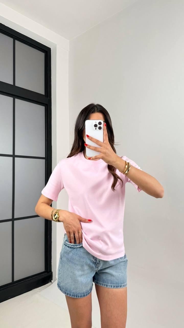 Marka Muadili Bisiklet Yaka Basic Pembe T-Shirt