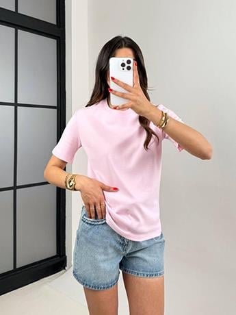 Marka Muadili Bisiklet Yaka Basic Pembe T-Shirt