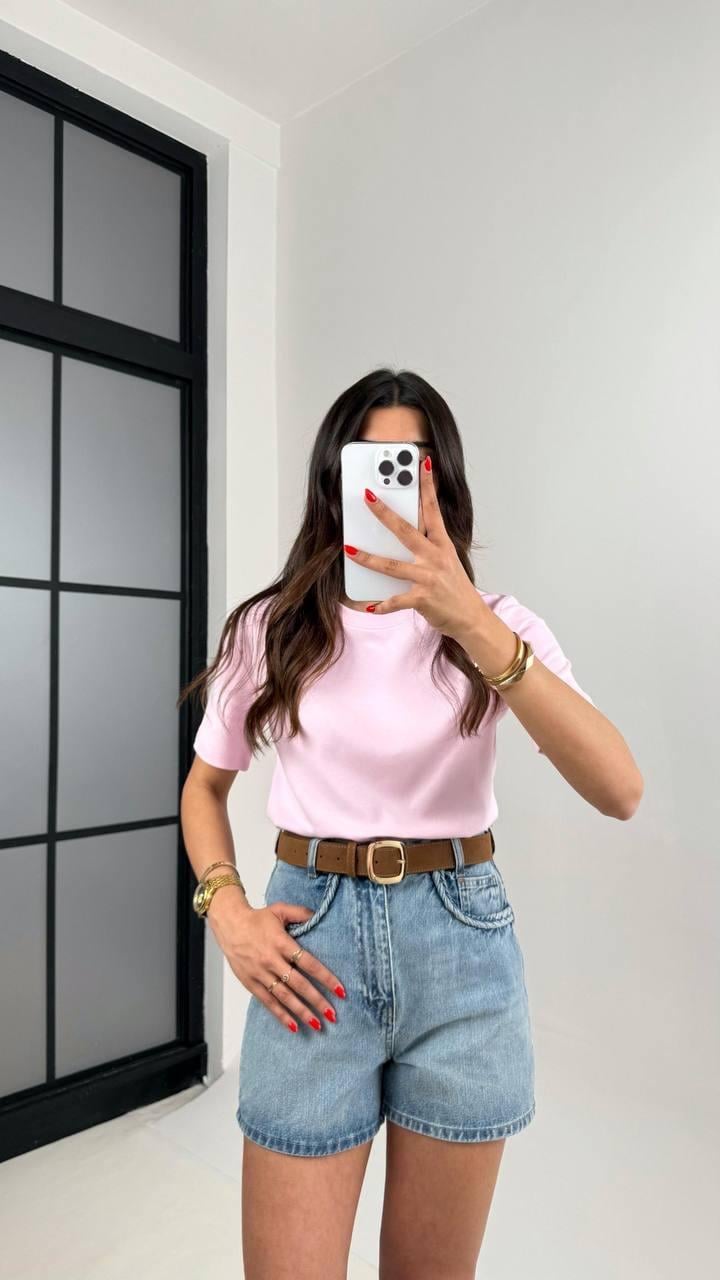 Marka Muadili Bisiklet Yaka Basic Pembe T-Shirt