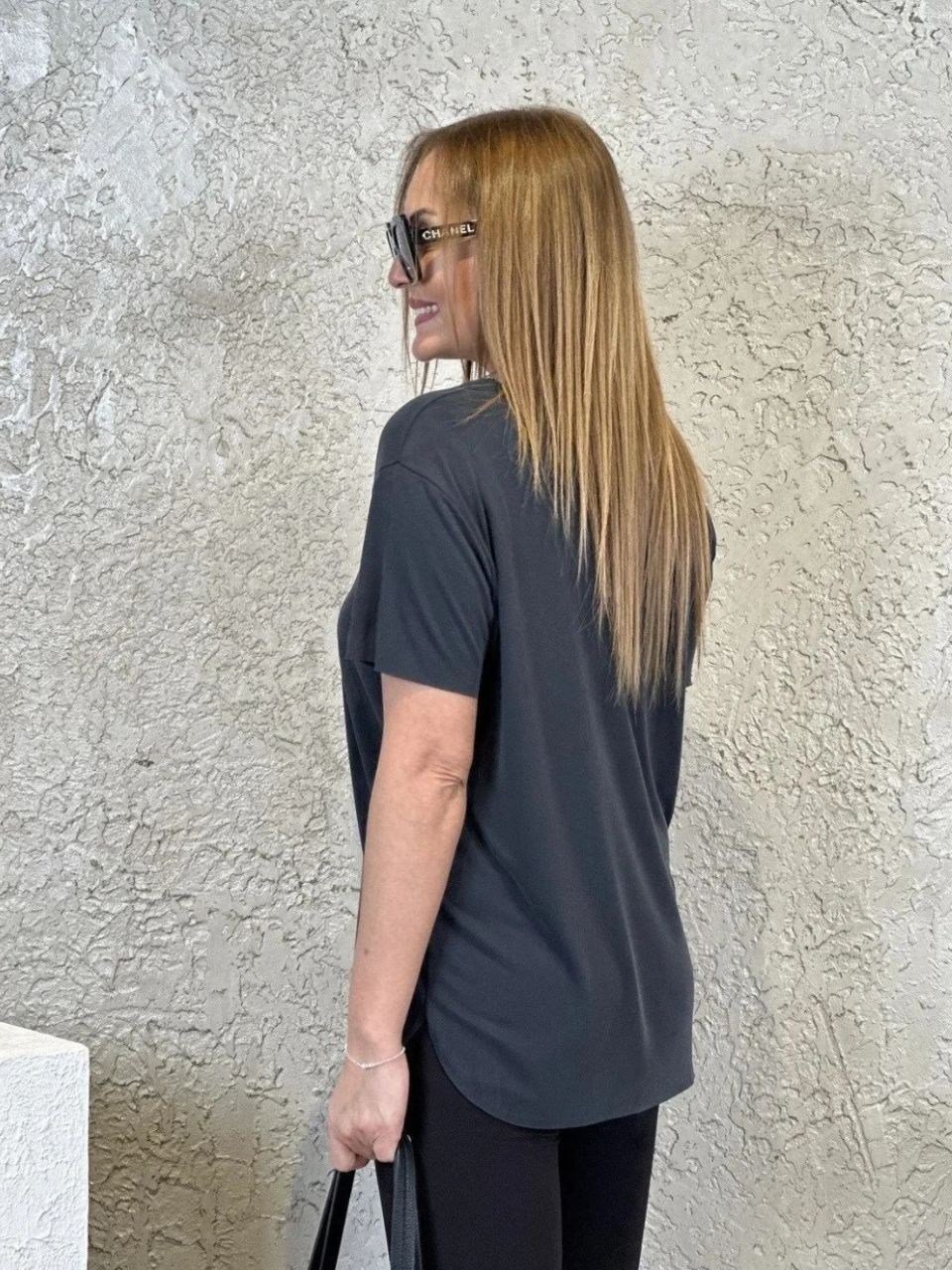 Orijinal Marka Antrasit Lazer Kesimli Basic T-Shirt