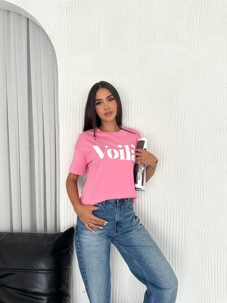 Pembe Voila Baskılı T-Shirt