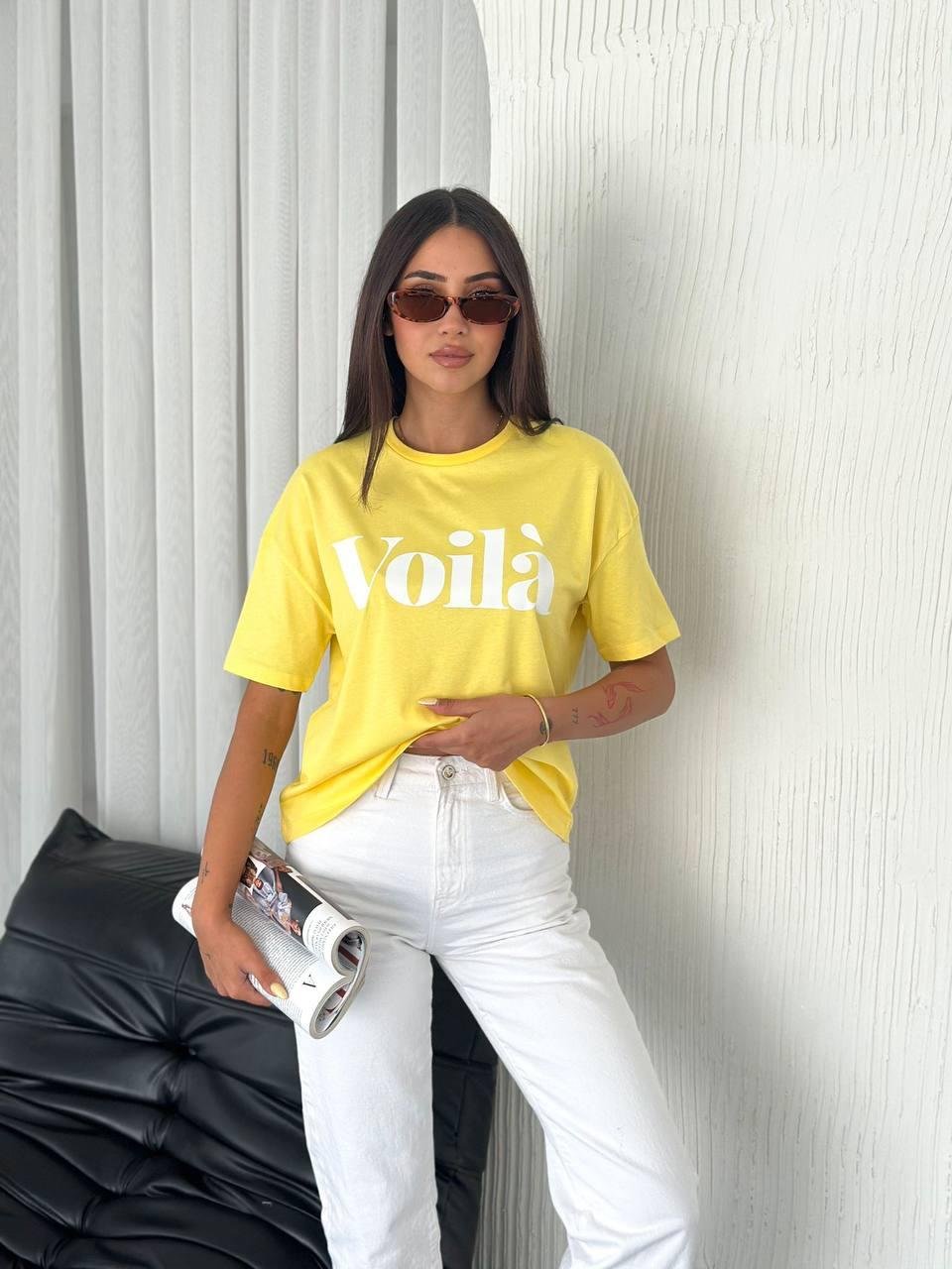 Sarı Voila Baskılı T-Shirt