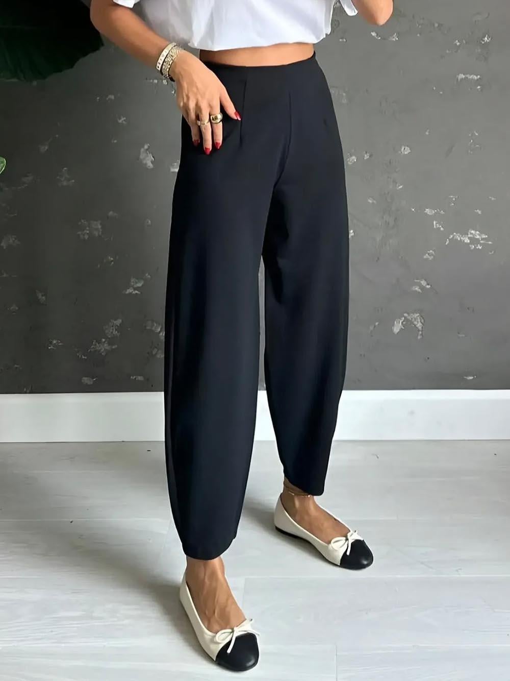 Siyah Beli Lastikli Full Likralı Balon Pantolon
