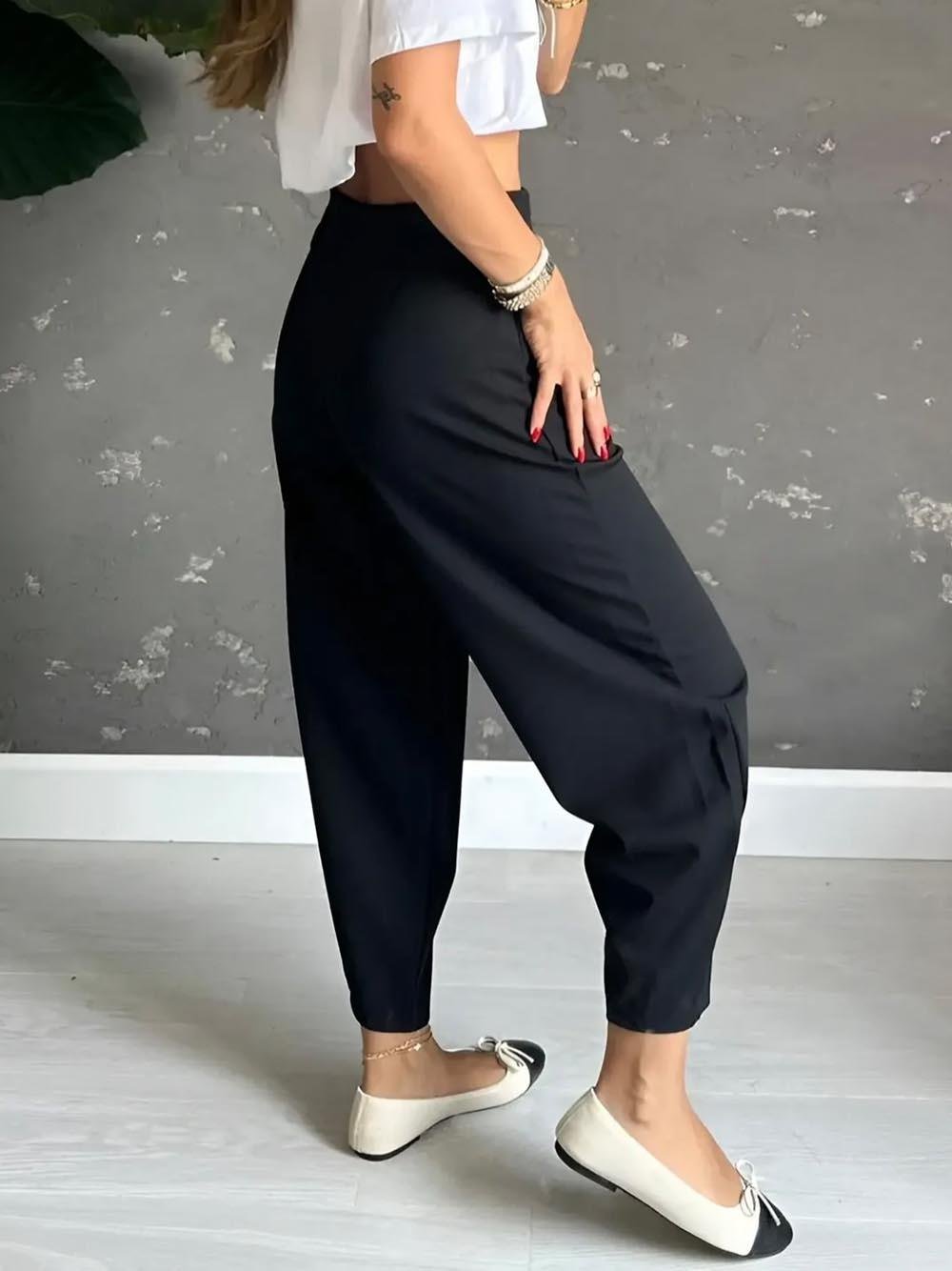 Siyah Beli Lastikli Full Likralı Balon Pantolon