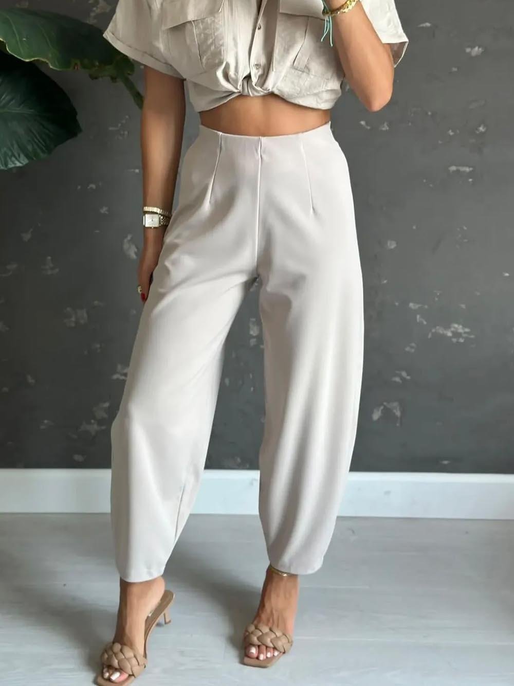 Taş Beli Lastikli Full Likralı Balon Pantolon