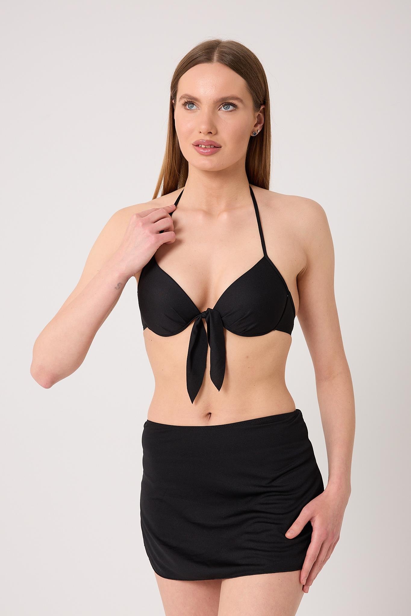 Kadın Dolgulu Takım Etekli Siyah Bikini